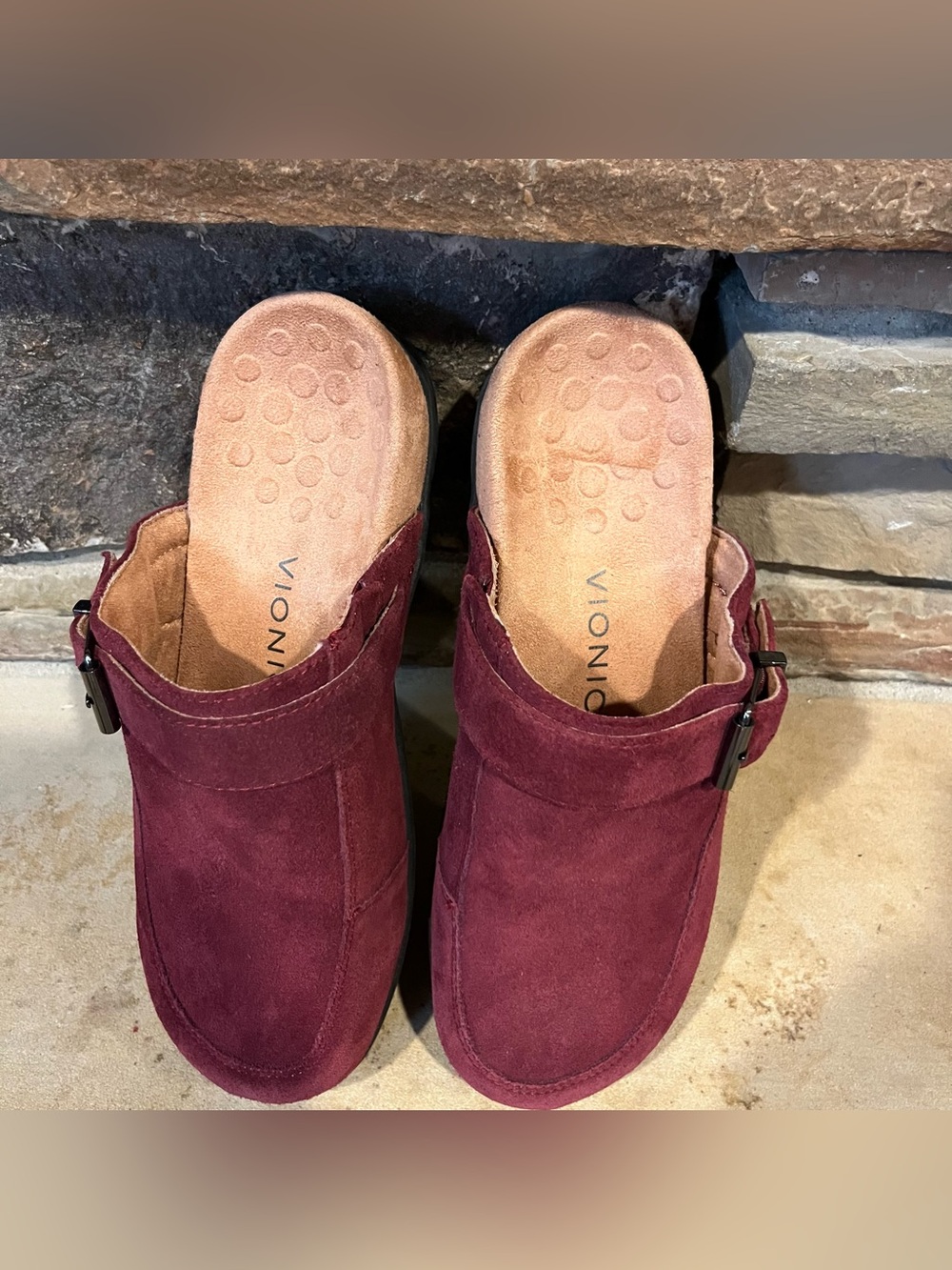 Vionic Tanya Burgundy Suede Slip-On Clogs with Buckle - Picture 7 of 8